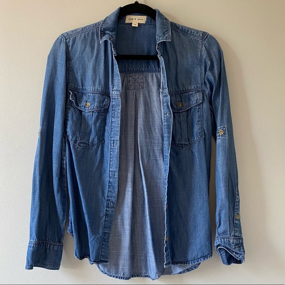 ๐ EUC Anthropologie Cloth & Stone chambray shirt XS super soft tencel - Picture 1 of 7